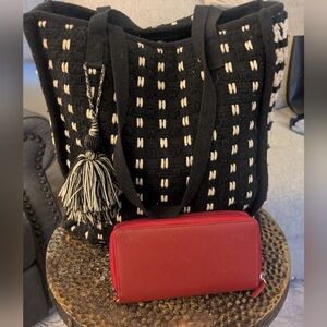Universal Thread Navy and White Tote Bag with Red Wallet